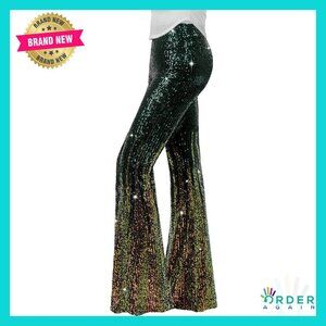 Sequin Flare Pants High Waisted Bell Bottom Disco Party Glitter Trousers